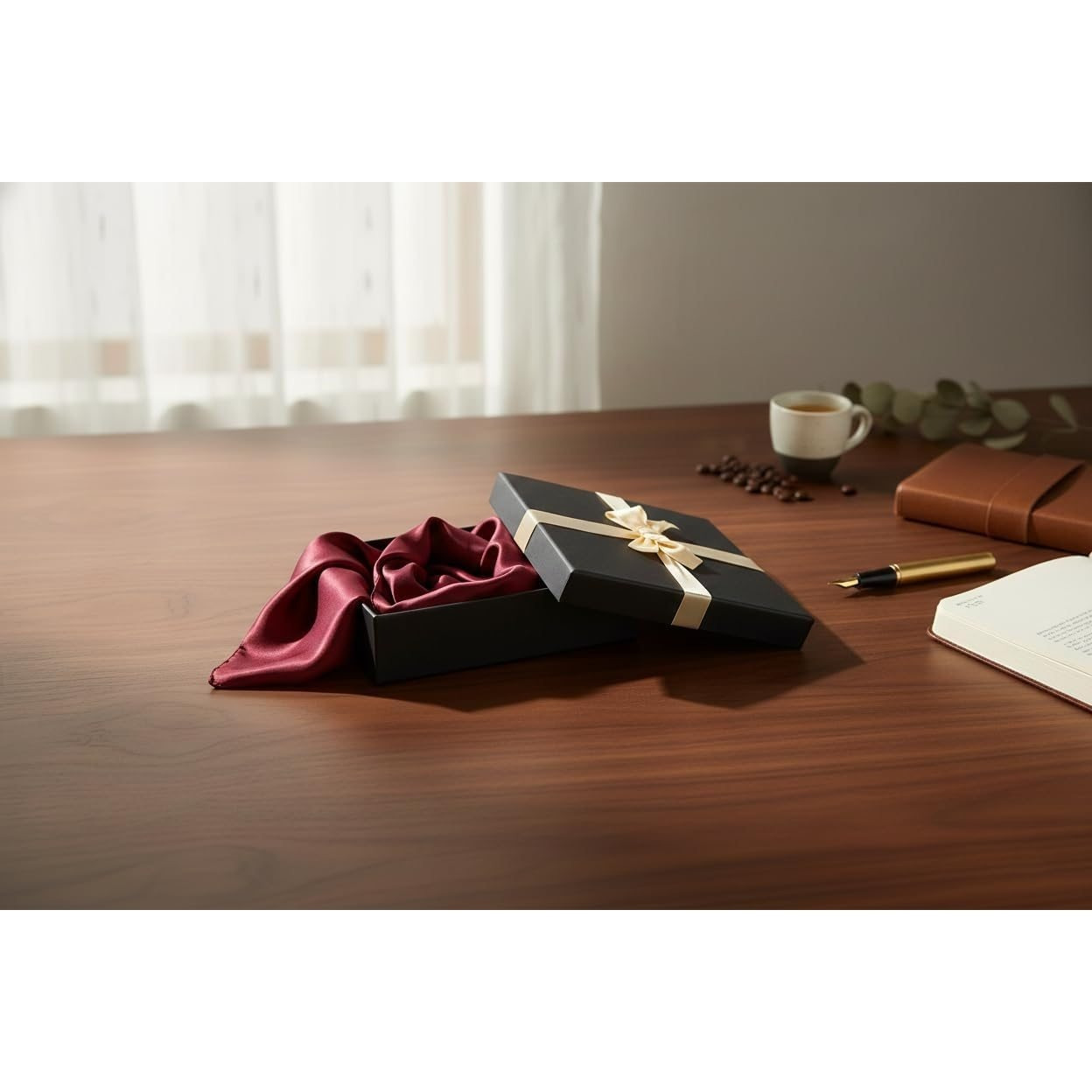 Emartbuy Black Rigid Gift Box with Ribbon, Rectangular Quality